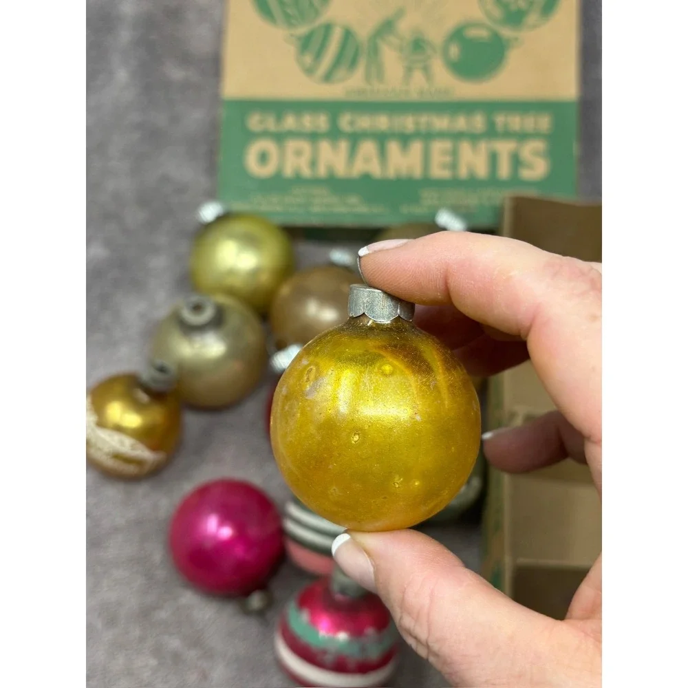 Vintage Shiny Brite Glass Christmas Ornaments 12pc MCM USA Original Box